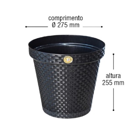 ARQPLAST-RF25820 VASO REDONDO RATTAN 10 L PRETO