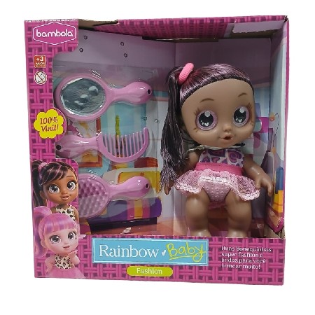 BAMBOLA-RF0859 BONECA BABY RAINBOW FASHION NEGRA