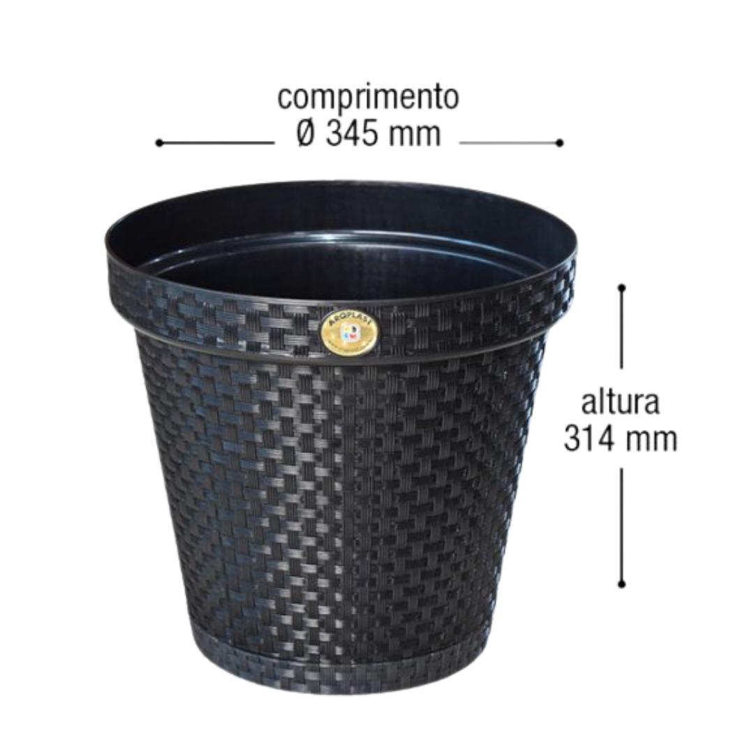 ARQPLAST-RF25822 VASO REDONDO RATTAN 20 L PRETO