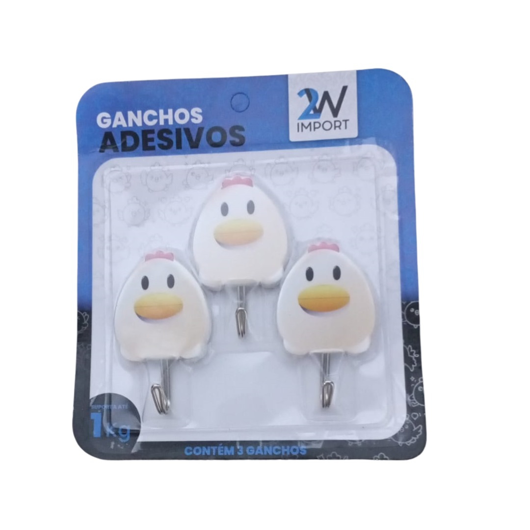 2W-RF8724 CABIDE GANCHO METAL ANIMAIS ADESIVO 3 PC