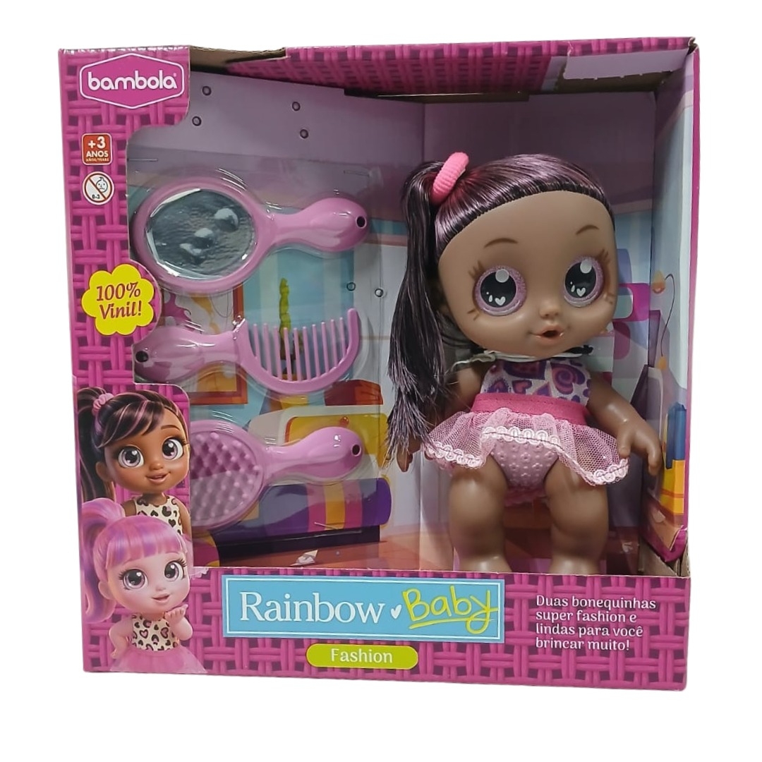 BAMBOLA-RF0859 BONECA BABY RAINBOW FASHION NEGRA